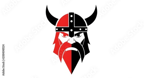 Bold Viking Warrior Logo with Red and Black Colors