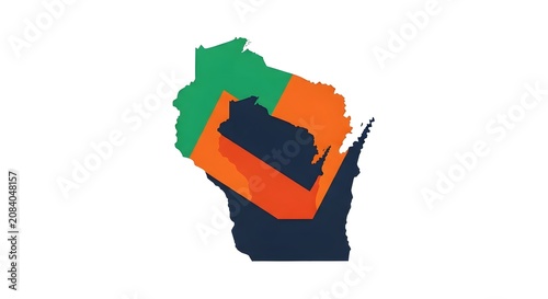 Abstract Geometric Map of Wisconsin with Bold Colors