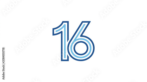 Tableau sur toile Number Sixteen Blue Outline Graphic.