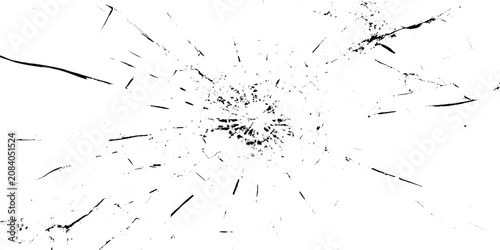 Tableau sur toile Black and white vector illustration of shattered glass or broken windshield with