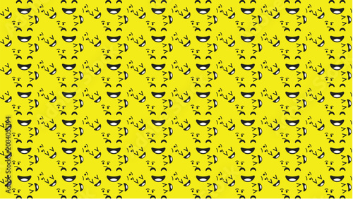 Emoji smiley face pattern vector with repeating cheerful yellow faces, seamless grid design, and vibrant decorative background