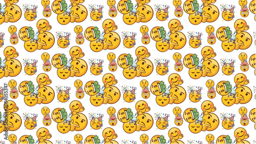   
Emoji pattern vector with repeating expressive faces, playful icons, and cheerful decorative grid design