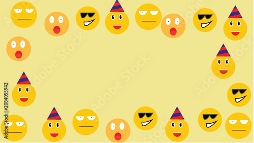   
Emoji border vector with expressive yellow faces, party hats, sunglasses, and festive frame on light background