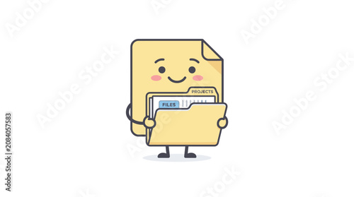 Fotografie Smiling cartoon file folder character holding.