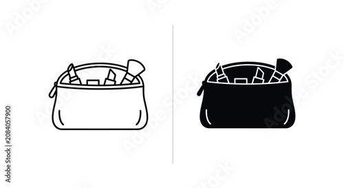 Makeup bag icon with tools open and closed