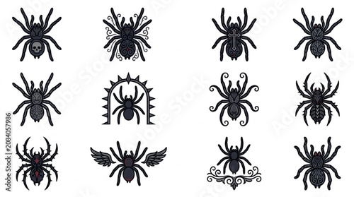 Obraz na płótnie Collection of Spooky Halloween Spider Silhouettes for Decorations