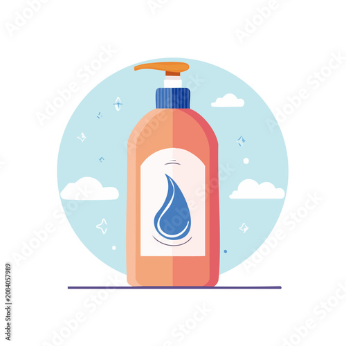 Flat vector illustration of soap bottle with pump dispenser