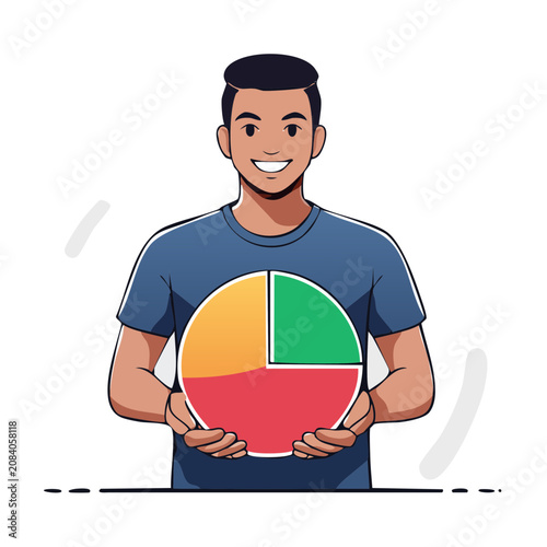 Man holding colorful pie chart illustration
