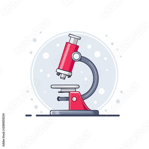 Red and Gray Microscope Flat Vector Illustration