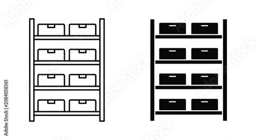 Black and white storage shelf comparison illustration