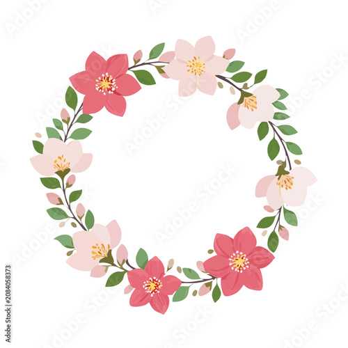 Pink and Red Flower Wreath Vector Illustration
