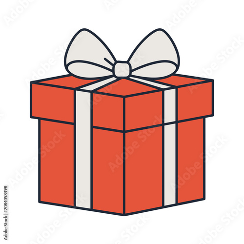 Red gift box with white ribbon bow vector illustration