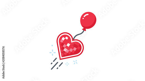 Konstfotografi Red Heart Shaped Valentine Balloon Flying.