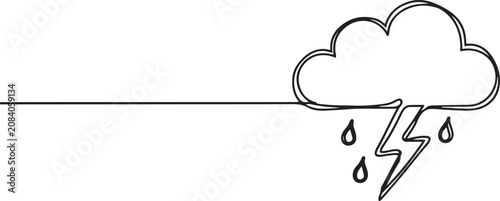 Fotografie Continuous one line editable drawing of thundercloud and lightning