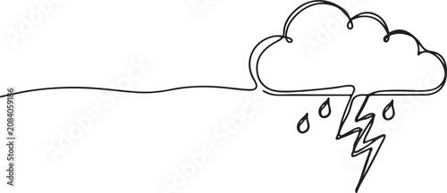 Obraz na plátně Continuous one line editable drawing of thundercloud and lightning