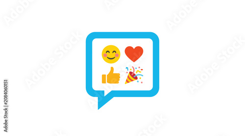 Emoji icons in speech bubble.