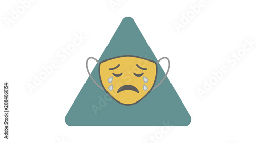 Sad face on green triangle mask.