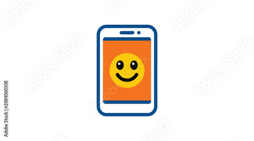 Smiling face on mobile phone screen.