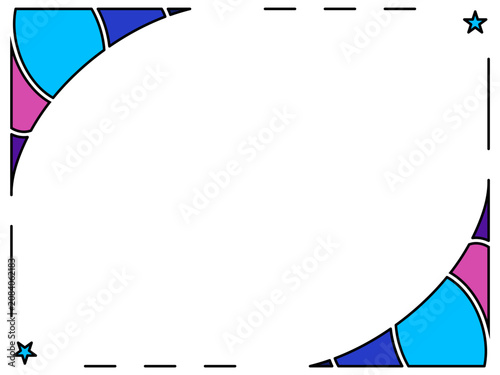 Geometric frame with stars and colorful curved corner designs
