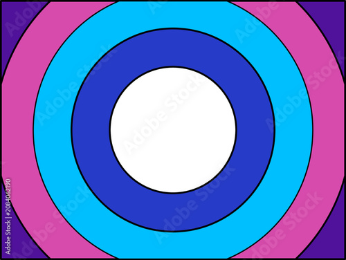 Abstract geometric background with colorful concentric circles and central copy space