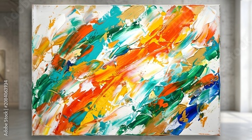 Vibrant abstract artwork with diagonal brushstrokes