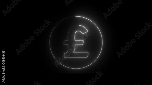 Glowing white neon pound sign Icon animation. financial symbol, digital currency, wealth icon. Neon pound icon animation. Glowing neon pound money icon, 
