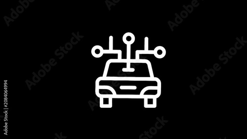 Icon representing autonomous vehicle technology and connectivity with sensors and data flow