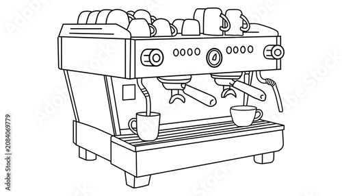 Minimalist home espresso coffee maker machine line art illustration