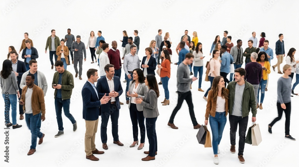 Obraz premium People walking together in a crowded urban area with diverse group of individuals