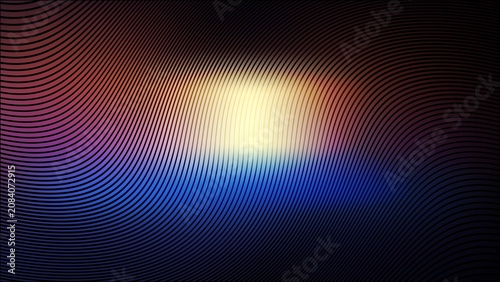 Abstract fingerprint shaped sunset landscape with colorful lines and glowing sun