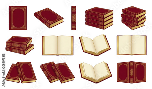 Canvastavla Editorial Crimson Hardcover Book Mockup Vector Collection with Blank Pages and G