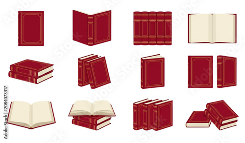 Tableau sur toile Luxury Crimson Hardcover Book Mockup Vector Set with Blank Pages Open Volumes an