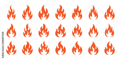 Fiery blaze collection isolated on transparent backdrop, depicting various shapes and intensities of fire.