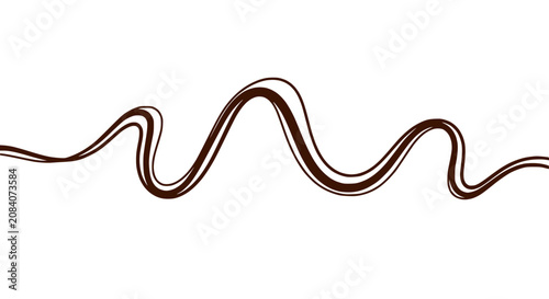 Abstract wavy line of dark chocolate sauce or liquid on white background
