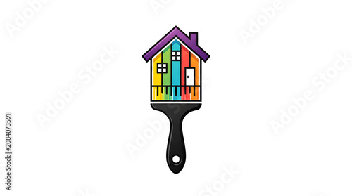 Colorful house on a paintbrush head isolated on transparent background
