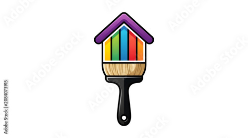 Colorful house on a paintbrush isolated on transparent background