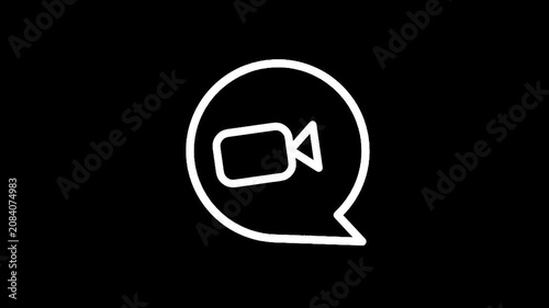 Simple white video call icon inside a speech bubble on a black background