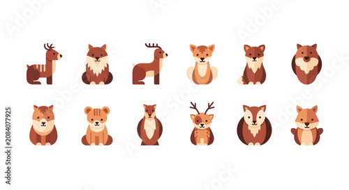 Fotografie Various forest animals are depicted in a digital illustration including deer, bears, and foxes in different poses