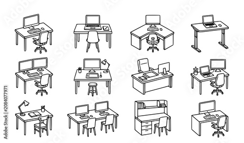 Tableau sur toile Office Workstation Outline Icon Collection with Editable Stroke Vector Designs
