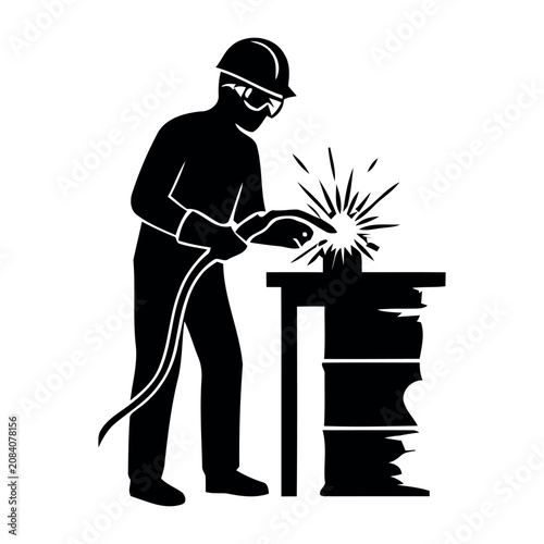 Bild auf Leinwand Minimalist Welder at Work with Sparks Silhouette Vector Illustration