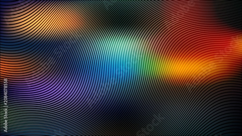 Fotografie Abstract digital background with colorful moire pattern and wavy lines in dark s