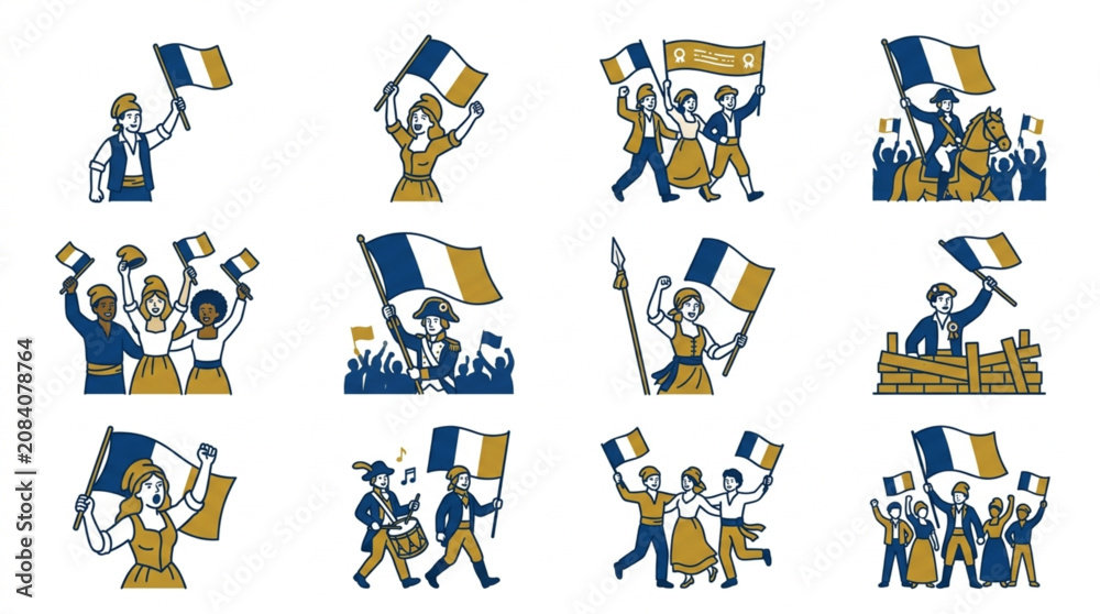 Fototapeta premium People Waving French Flags Celebrating National Holiday.