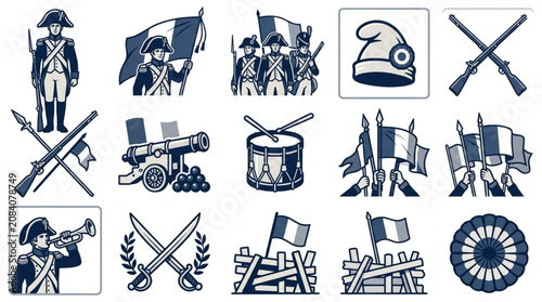 Quadro su tela Collection of French Revolution Military Symbols and Figures.