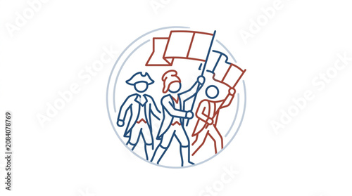 Canvas-taulu Revolutionary figures marching with flags in historical attire.