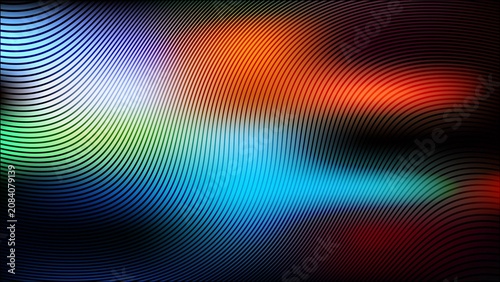 Fotografía Abstract digital background with colorful gradient light beams and curved moire