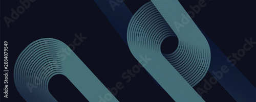 Modern dark blue abstract horizontal banner background with glowing geometric lines.Suitable for covers, brochures, presentations, flyers. vector