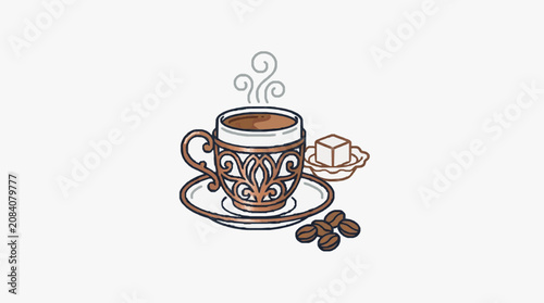 Tableau sur toile Vintage coffee percolator with steam illustration.