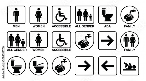 Public Restroom Sign Symbols Icon Pack Black White Vector Set