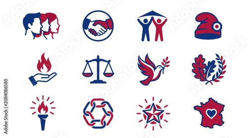 Obraz na plátne Collection of French Republican Symbols and Icons.