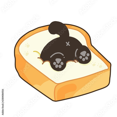 Cute Black Cat Butt in Toast Bread Illustration